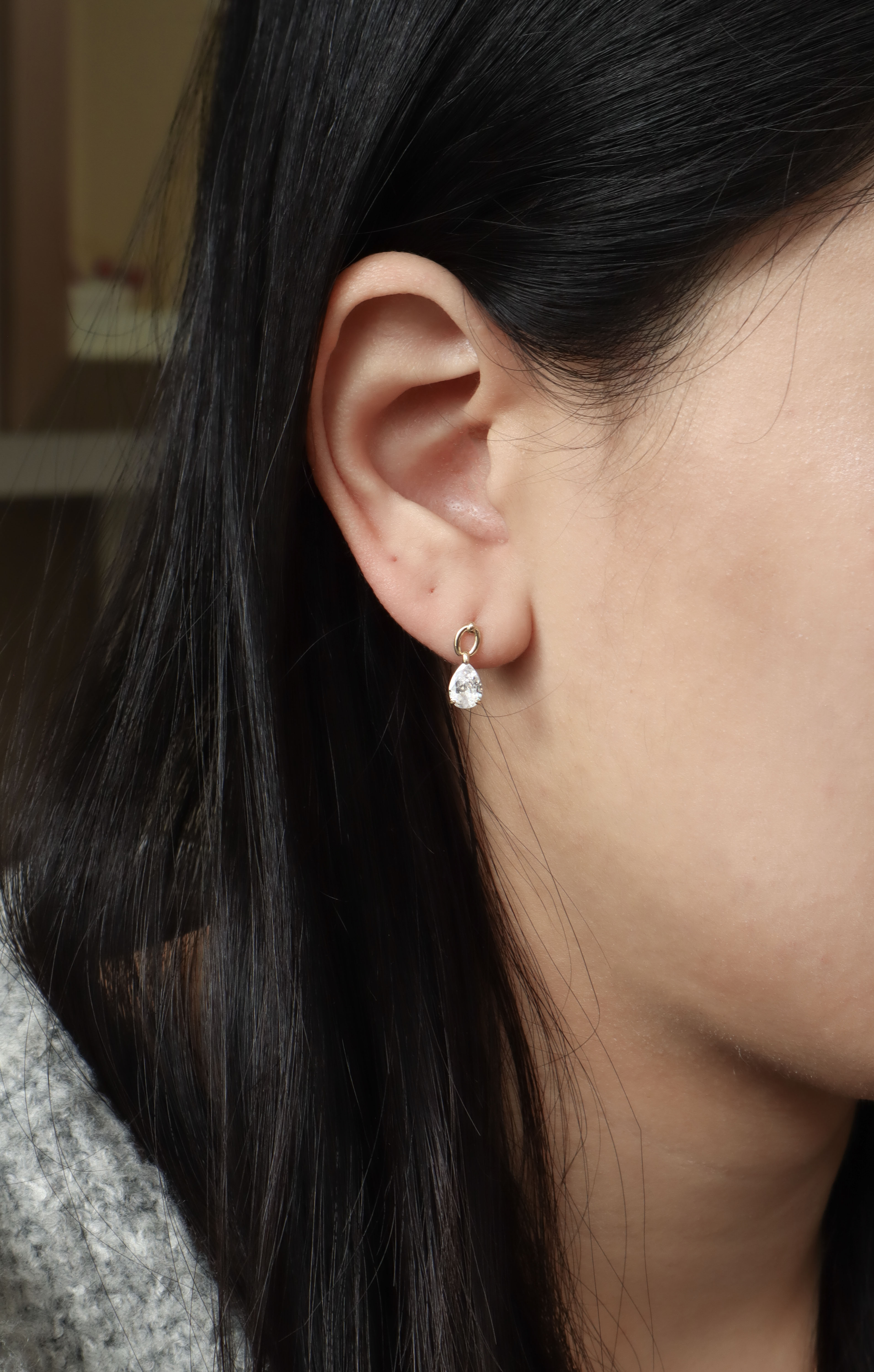 10K/圓環水滴掛鑽耳環