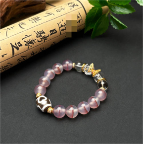 0205XZ22-西藏天珠-寶瓶粉糯朱砂一線藥師手串（A22）