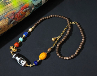 0205XZ29-西藏天珠-寶瓶蓮心沉香項鏈（A29）