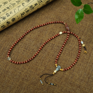 0205XZ34-西藏天珠-冰紅纏絲天然紅一線項鏈（A34）