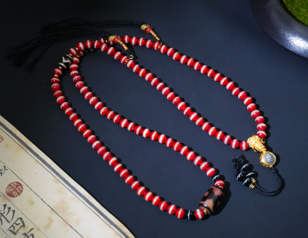 0205XZ35-西藏天珠-壇城三眼紅一線108項鏈（A35）