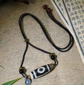 0205XZ51-西藏天珠-撮銀三眼鎖骨鏈（A51）