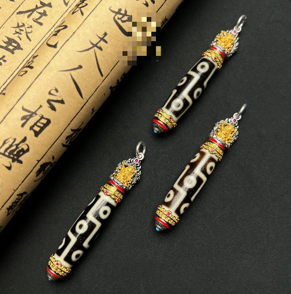 0205XZ56-西藏天珠-銀鑲大黑天九眼吊墜（A56）