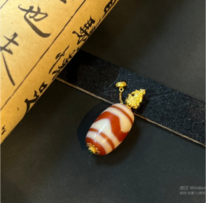 0205XZ63-西藏天珠-虎牙18K黃財滴銅錢元寶（A63）