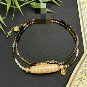 0205XZ67-西藏天珠-嫩色三眼碧璽項鏈（A67）