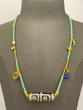 0205XZ69-西藏天珠-地門四眼綠松石項鏈（A69）