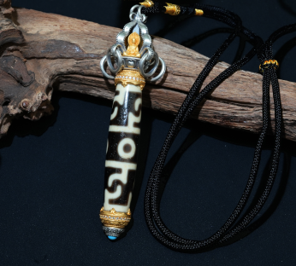 0205XZ72-西藏天珠-權杖925銀蓮師三眼項鏈（A72）