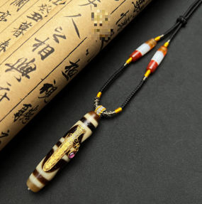 0205XZ74-西藏天珠-18K紫薇諱雙虎牙項鏈-SK（A74）