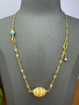 0205XZ81-西藏天珠-嫩色雙水紋銀項鏈（A81）