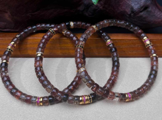 0205XZ84-西藏天珠-黑金超七水晶手串（直切）（A84）