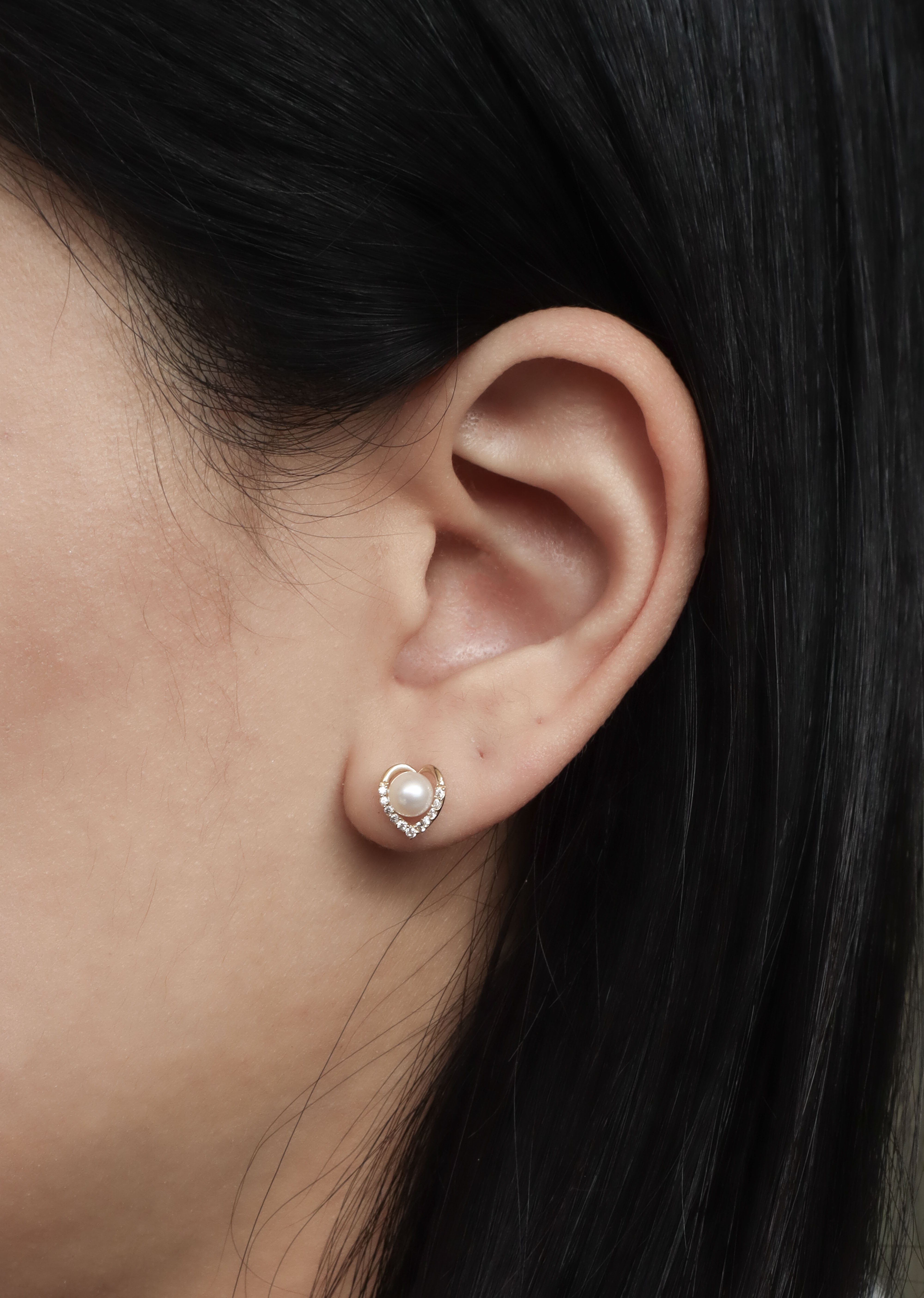 10K/曲線愛心珍珠耳環