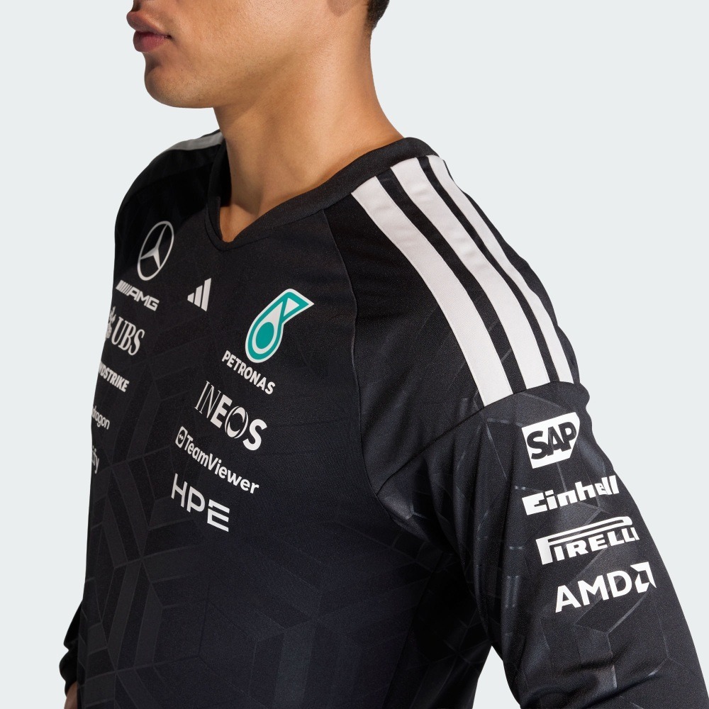 男款 ADIDAS X MERCEDES - AMG PETRONAS F1 黑色 F1 賓士 賽車 聯名款 修身 吸濕排汗 賽車服 長T【KF0148】ADF1