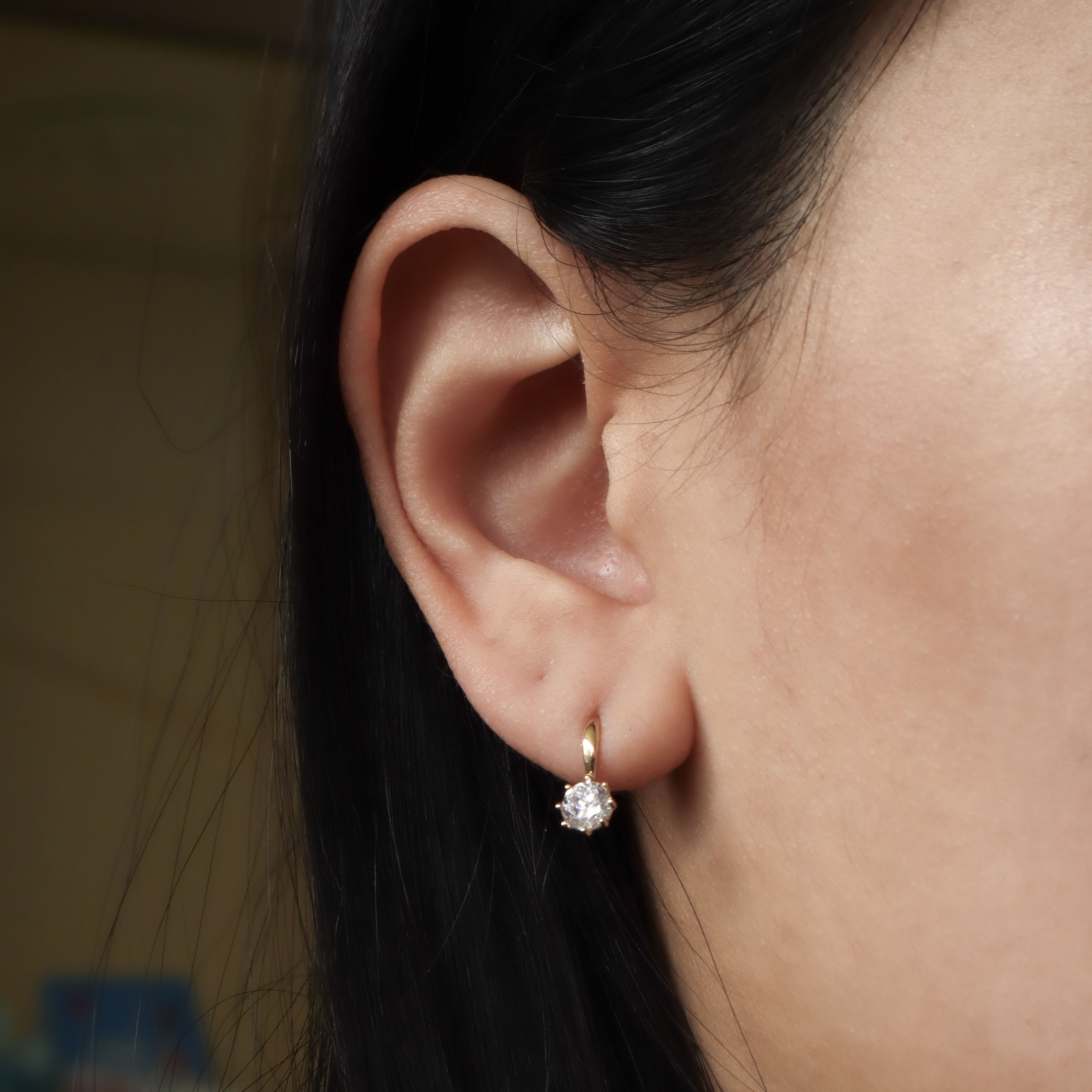 10K/垂掛爪鑲鑽耳環