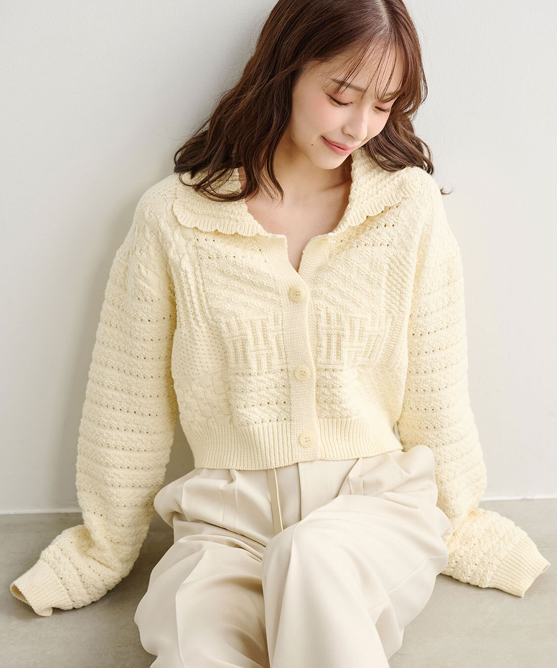 [預購] COCO DEAL拼接圖案針織開襟衫