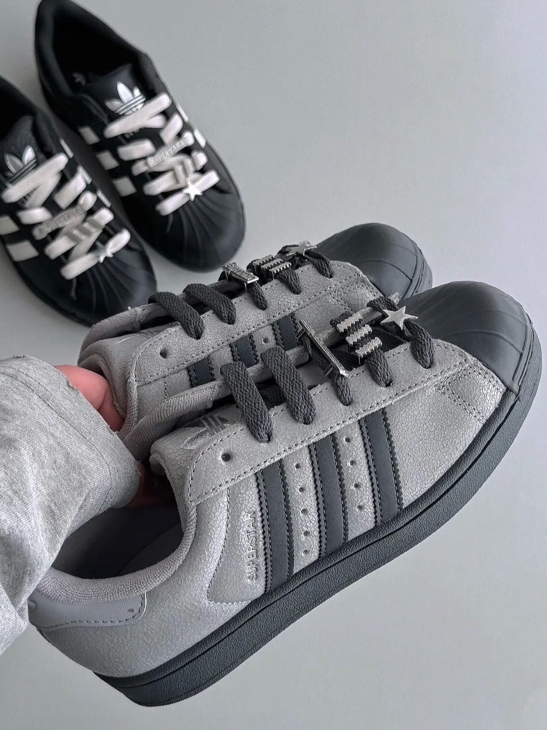 ADIDAS ORIGINALS SUPERSTAR 2.0 灰黑色 皮革 陶瓷冰裂紋 貝殼鞋