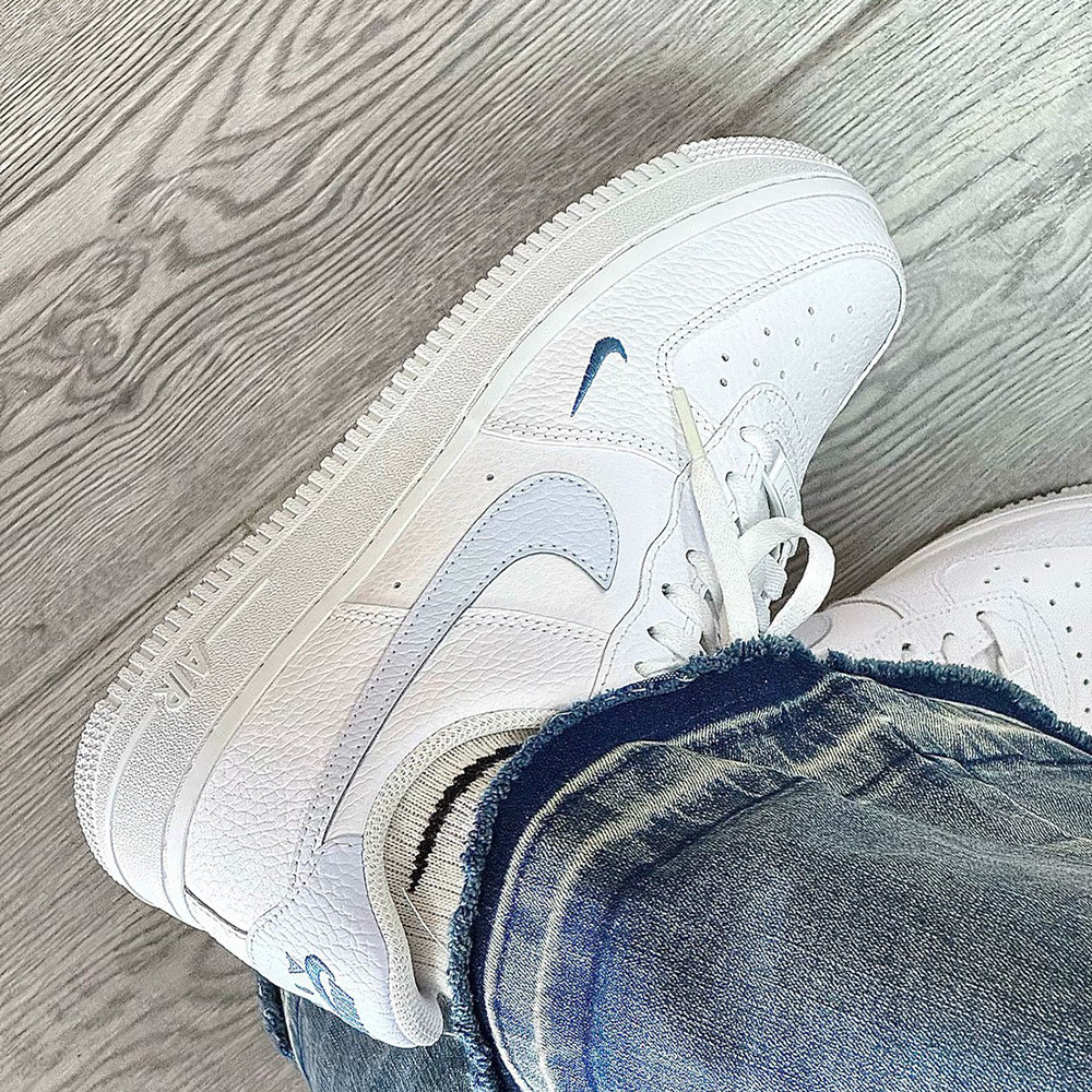 Nike Air Force 1 Low W 荔枝皮 白淺藍 冰藍 蘇打 雙勾 刺繡小勾 皮革 復古女休閒鞋 HV2511-100