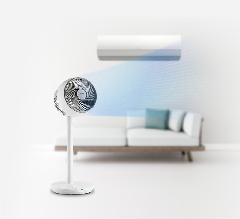 循環扇配合冷氣使用擺放技巧示意圖