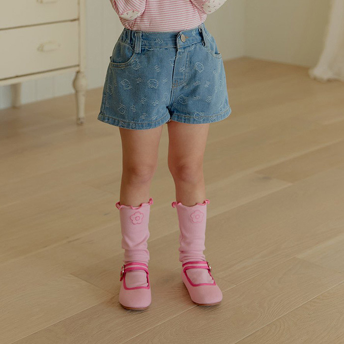 正韓春ueo 兩色貓咪牛仔短褲