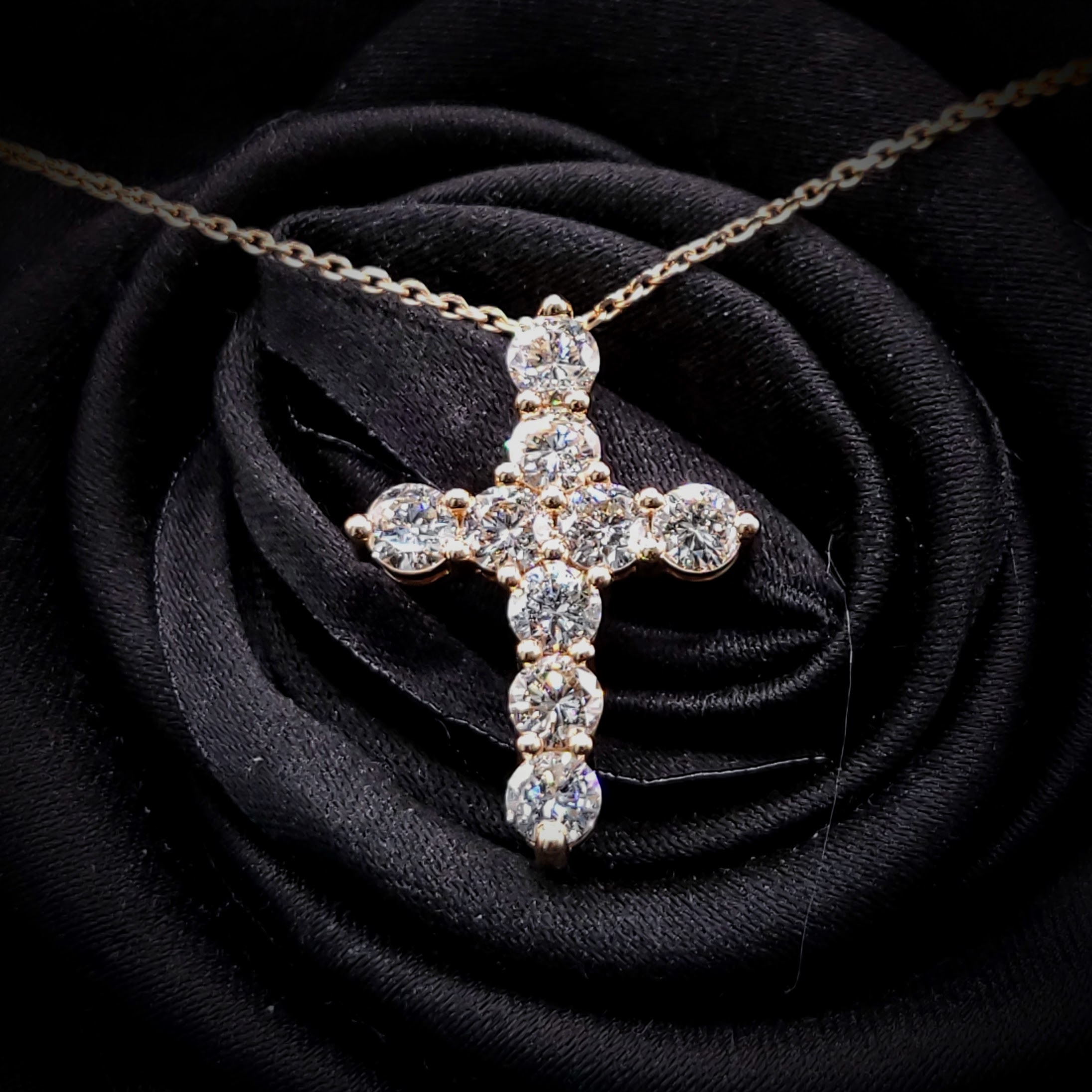 全新18K玫瑰金1卡80份鑽石十字架吊咀