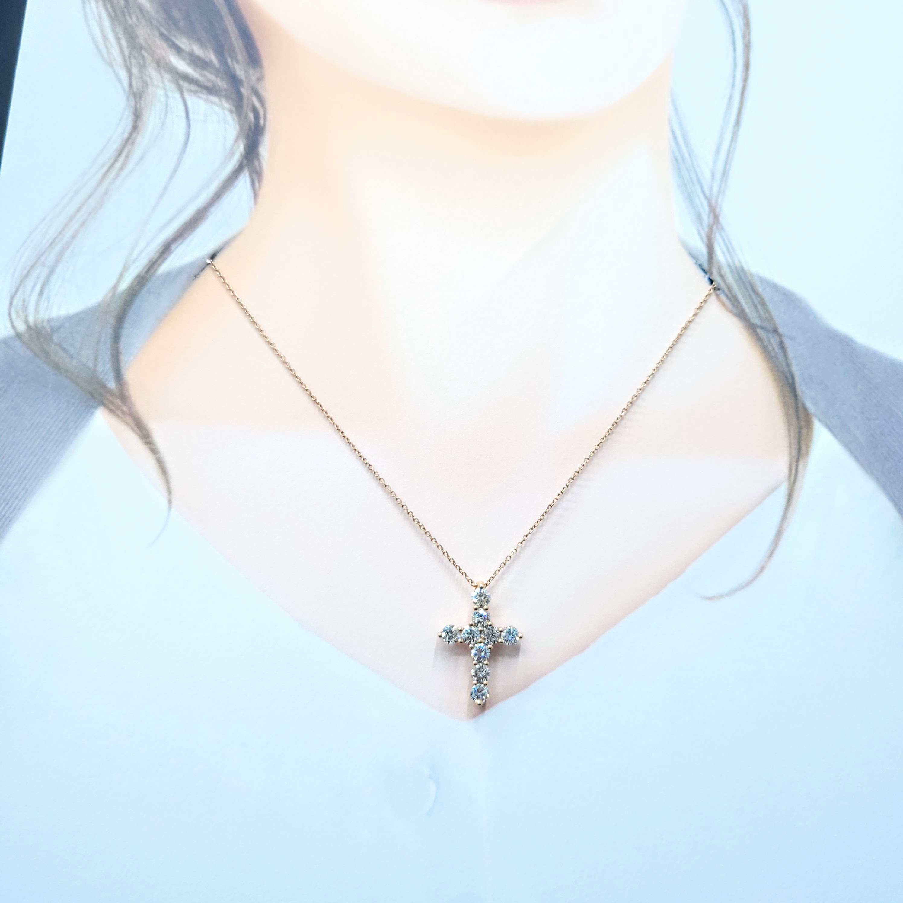 全新18K玫瑰金1卡80份鑽石十字架吊咀