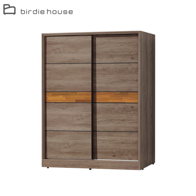 柏蒂家居-伯頓5尺工業風推門/拉門衣櫃(三吊桿+單抽屜)