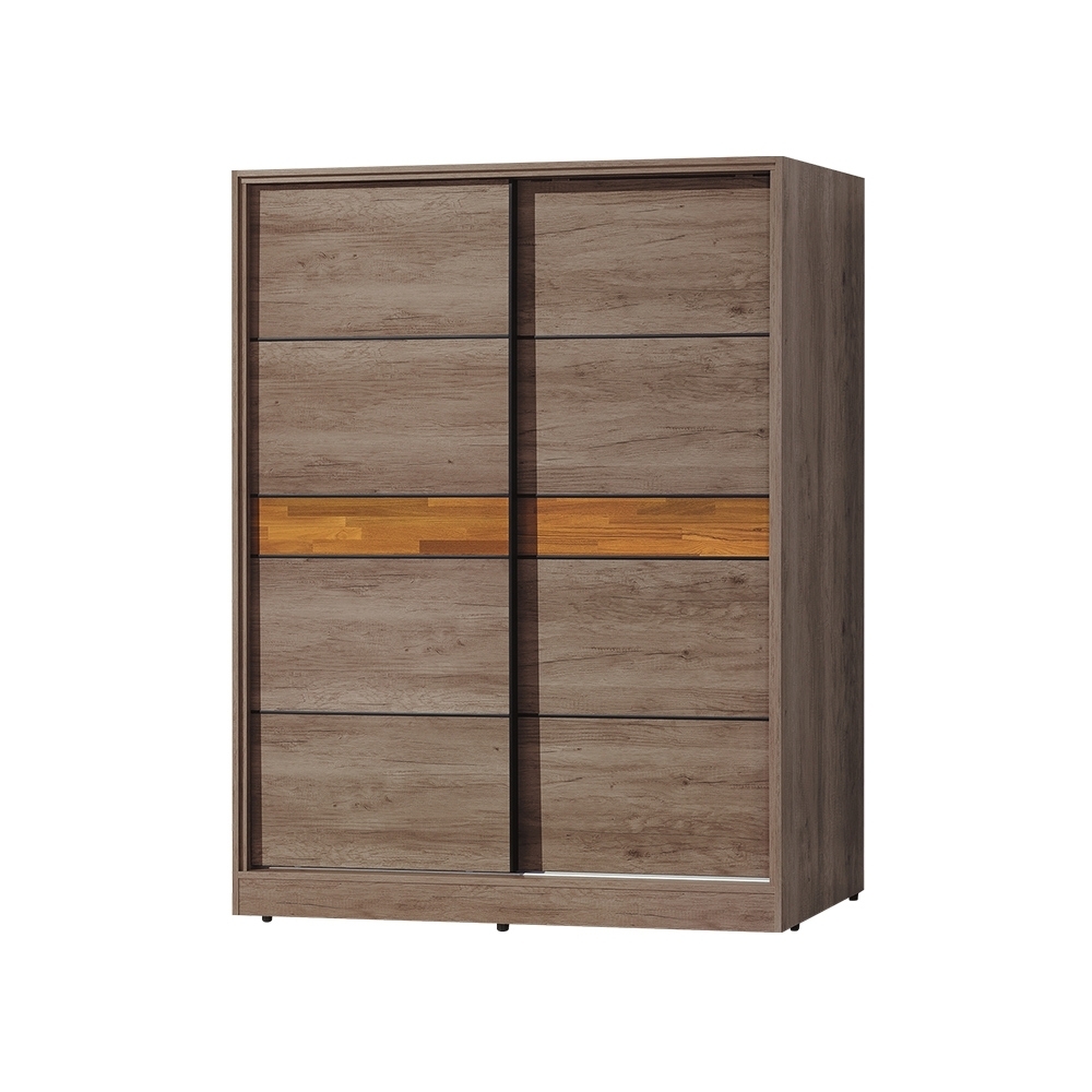 柏蒂家居-伯頓5尺工業風推門/拉門衣櫃(三吊桿+單抽屜)