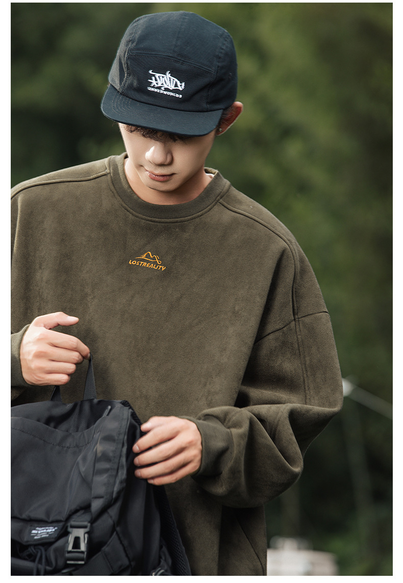 美式復古重磅麂皮絨大學T K3776