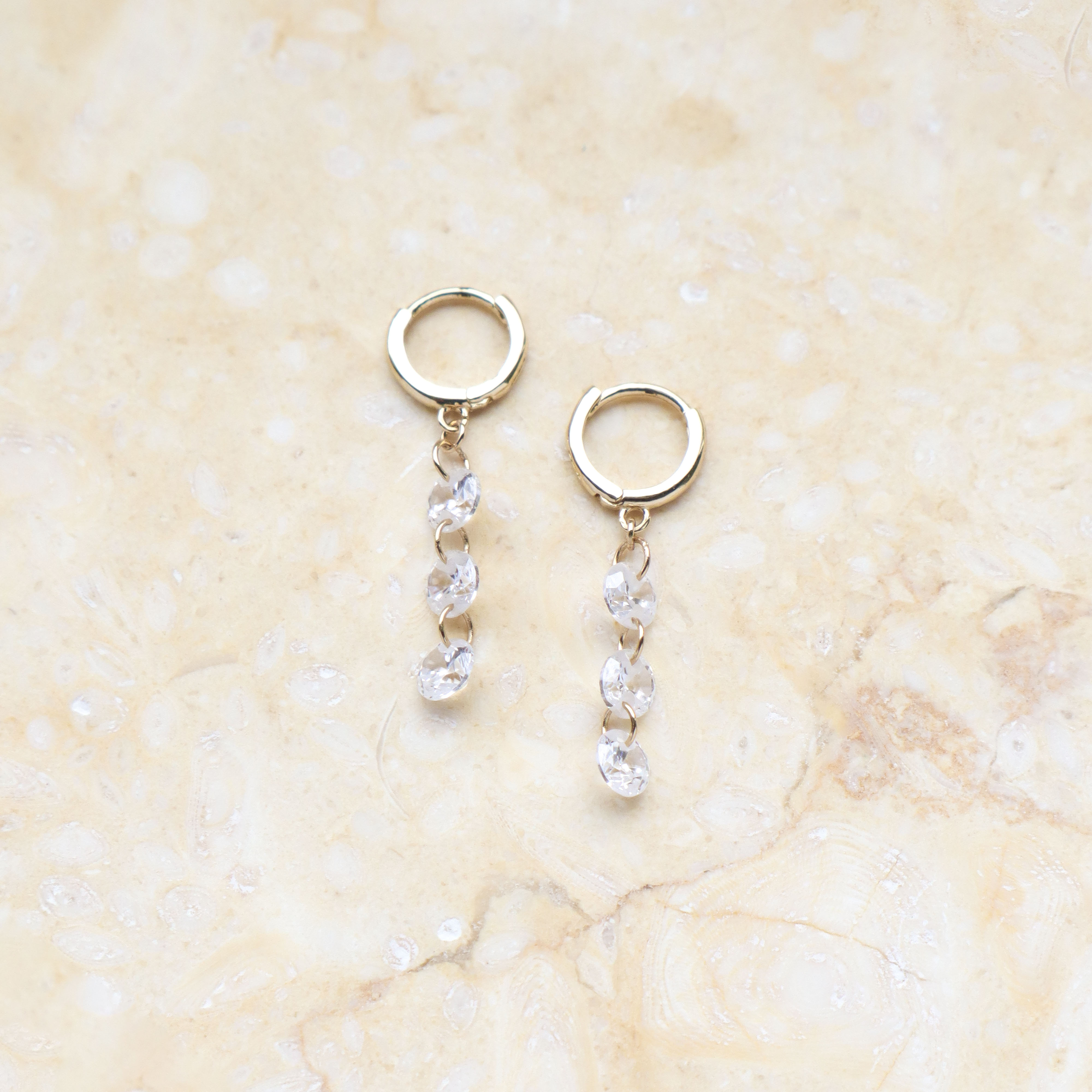 10K/垂掛鑽鍊圈式耳環