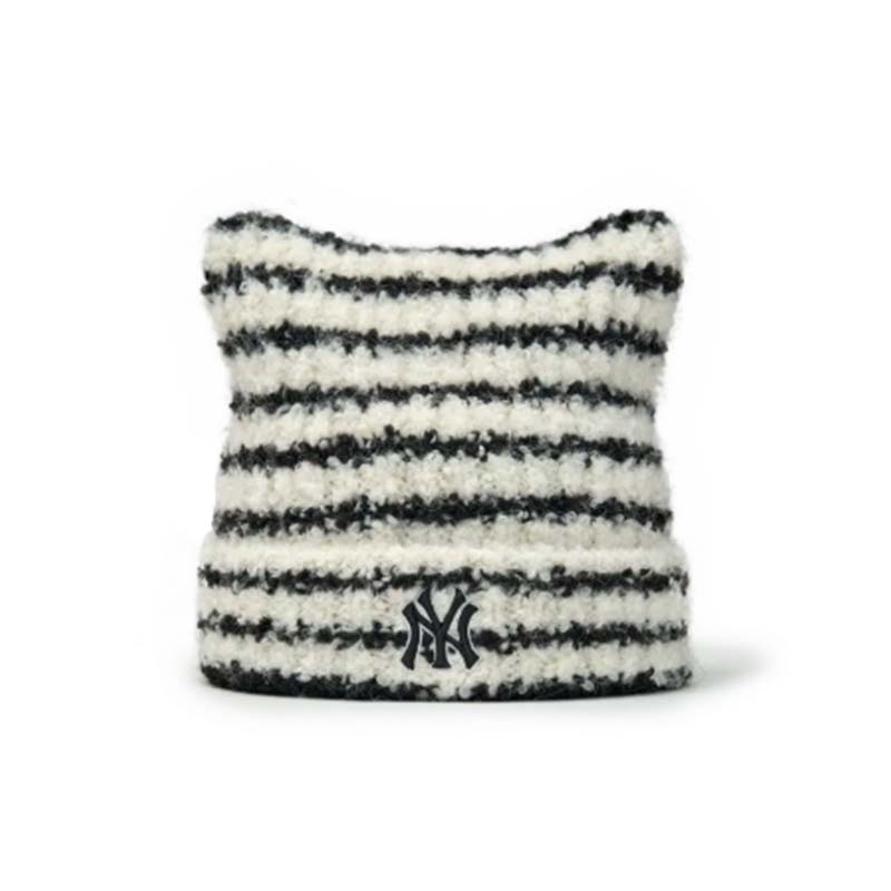 韓國 MLB 貓耳針織毛帽 黑白色 Karina 同款 MLB-07 [台灣現貨]