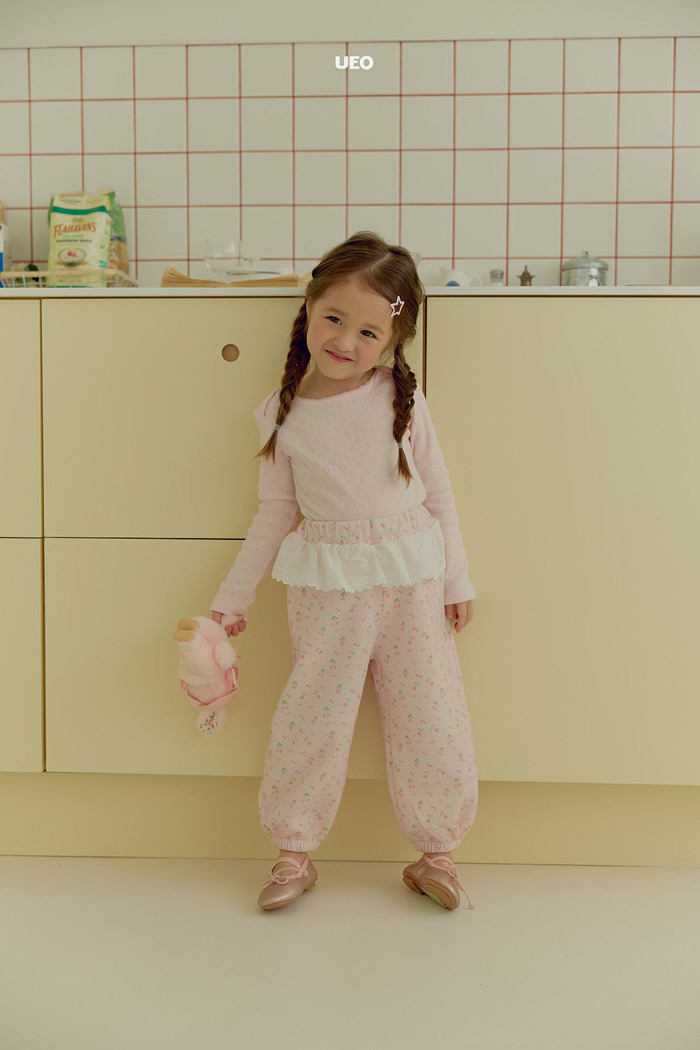 正韓春ueo 兩色碎花/小羊連帽華夫格褲