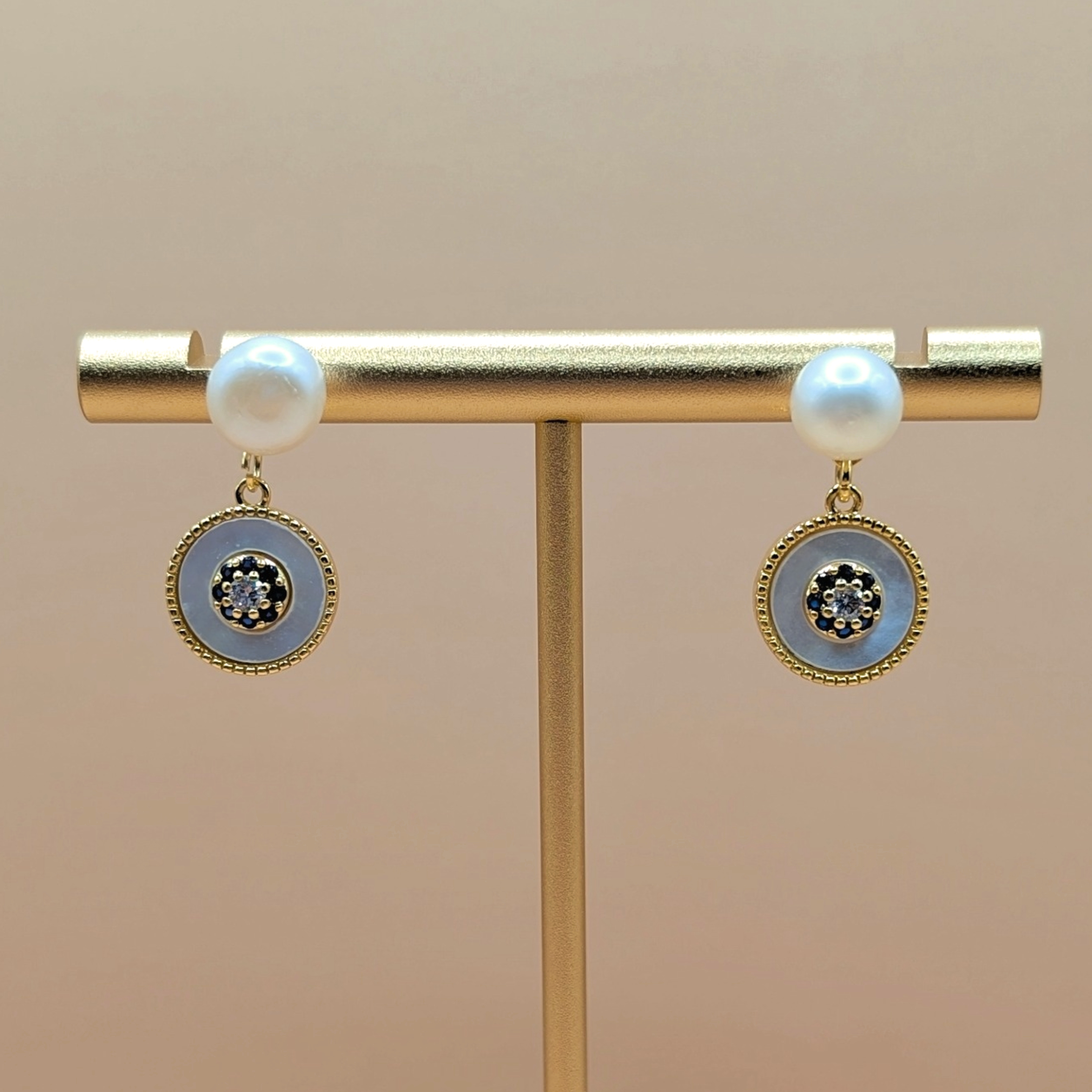 Aurea｜白貝母珍珠鋯石耳環