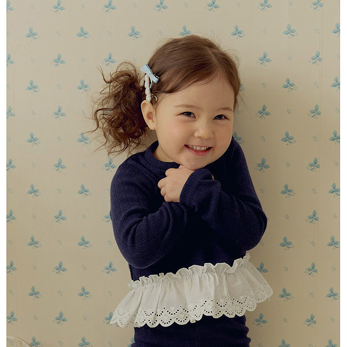 正韓春ueo 兩色奶油花邊拼接上衣