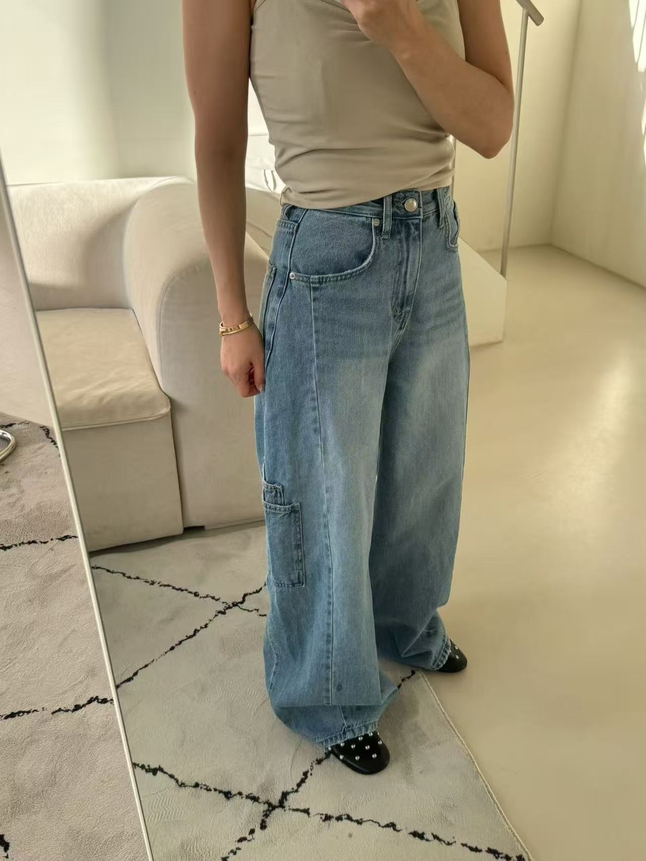 320 正韓個性工裝感牛仔褲