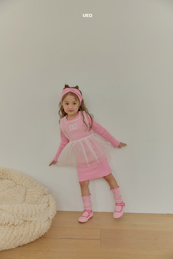 正韓春ueo 兩色馬卡龍條紋洋裝