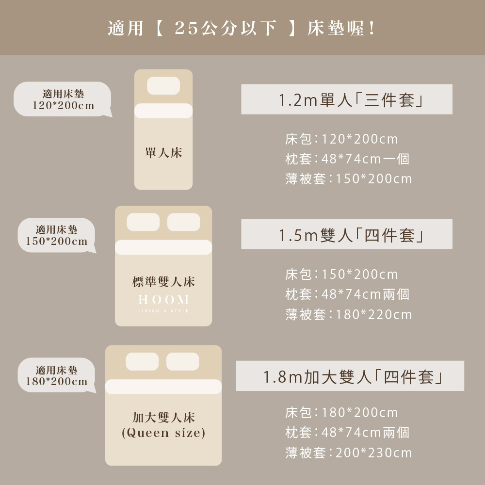 床包、床罩尺寸表