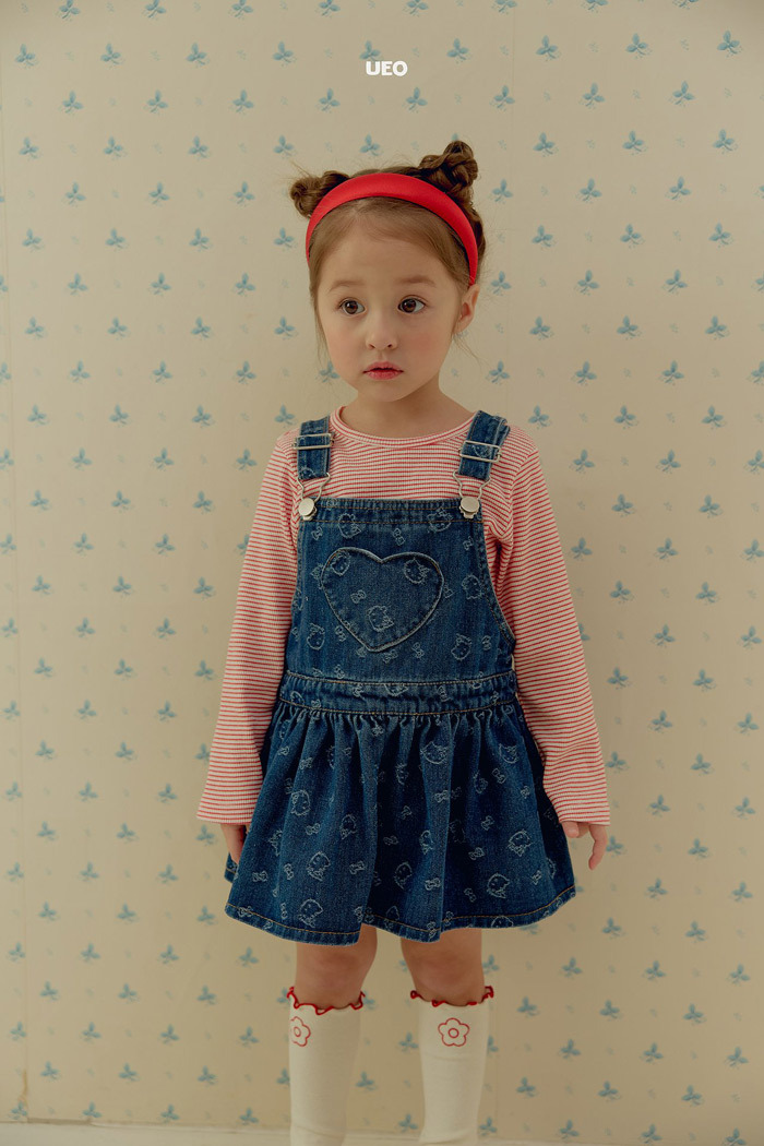 正韓春ueo 愛心補釘貓貓牛仔裙