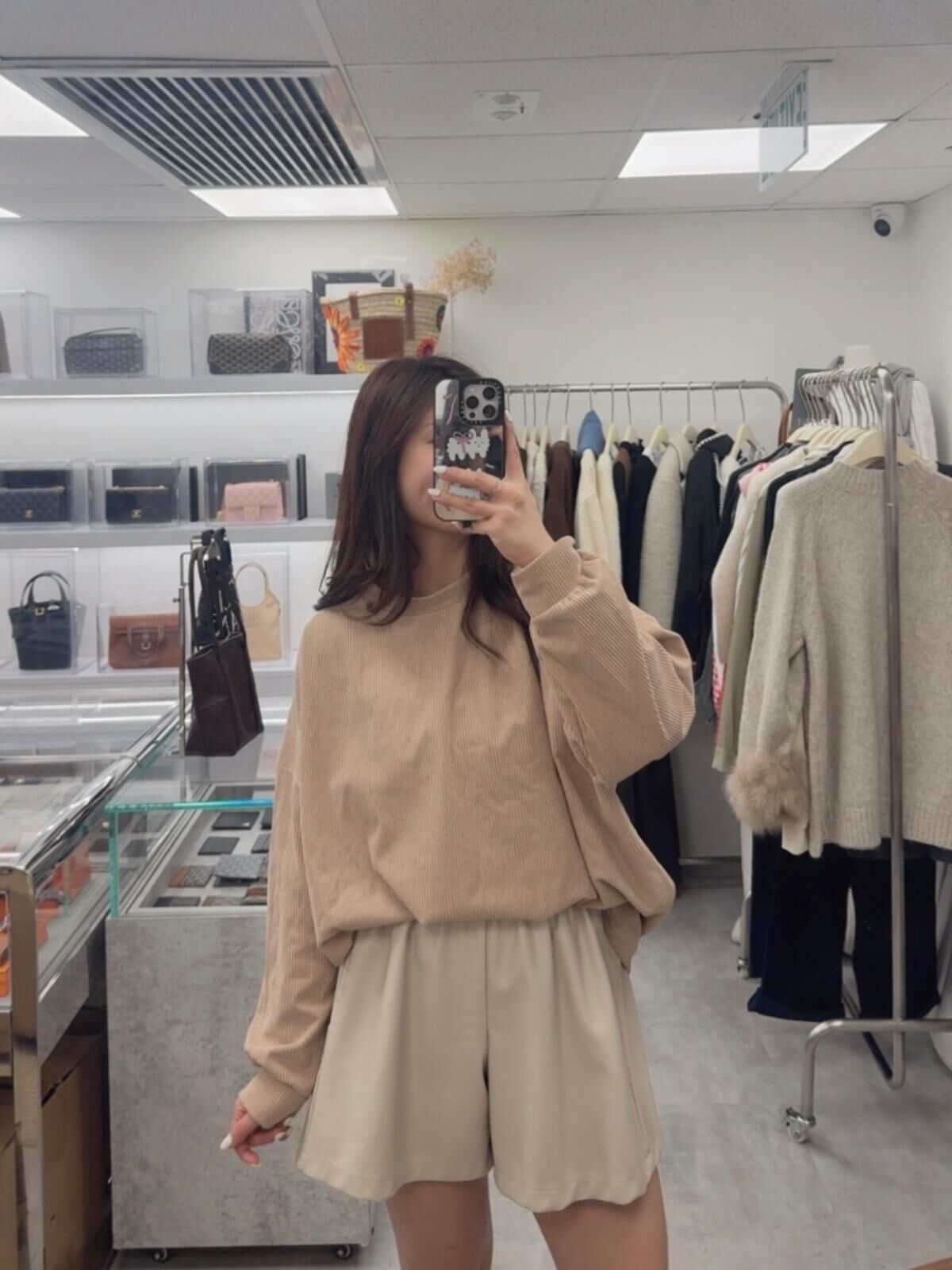 薄燈芯絨圓領上衣(杏色)