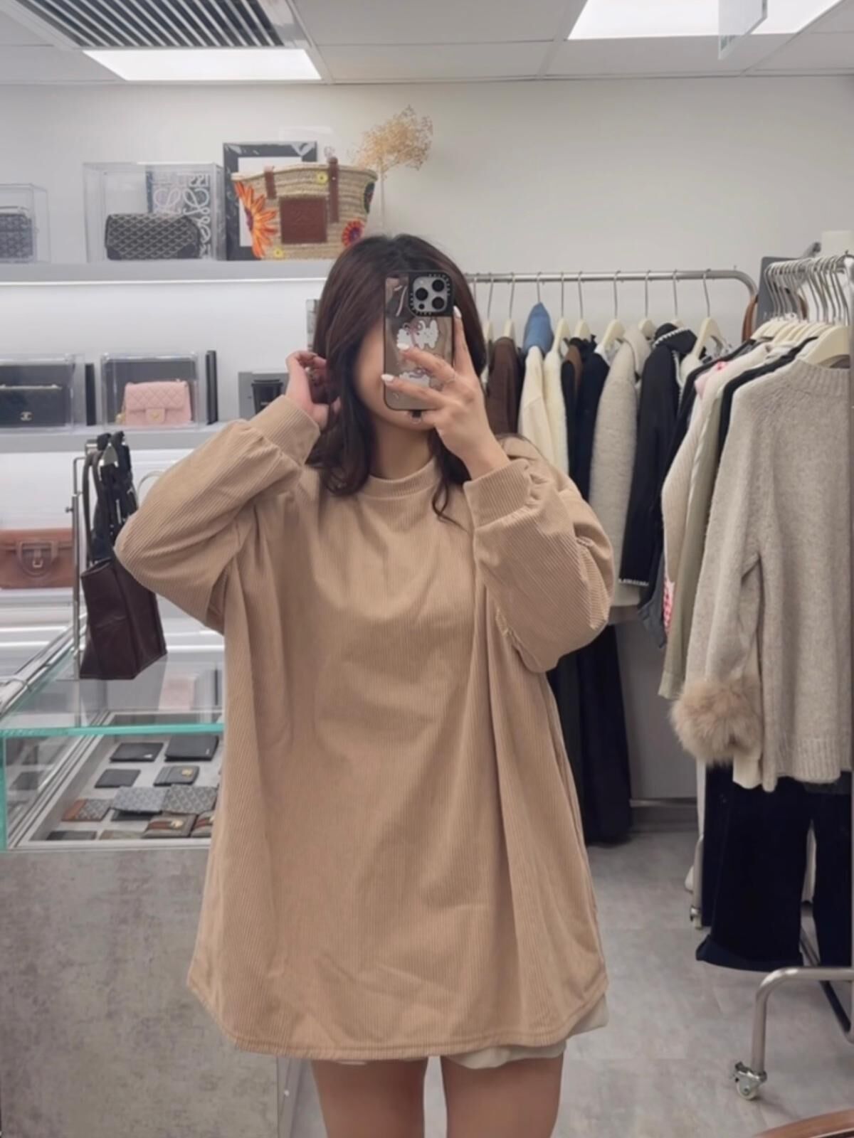 薄燈芯絨圓領上衣(杏色)