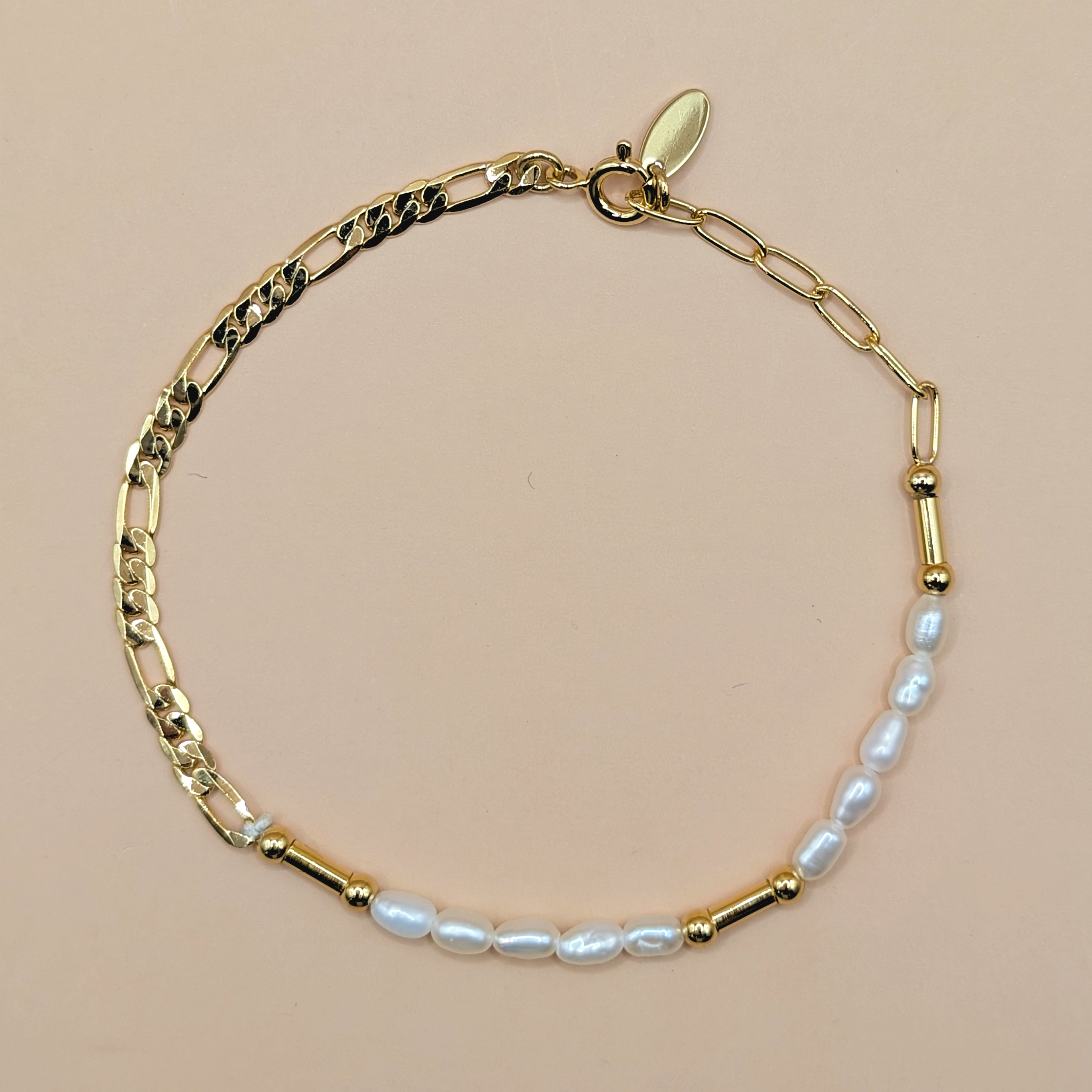 Link Pearl｜鍊條拼接米形淡水珍珠手鍊