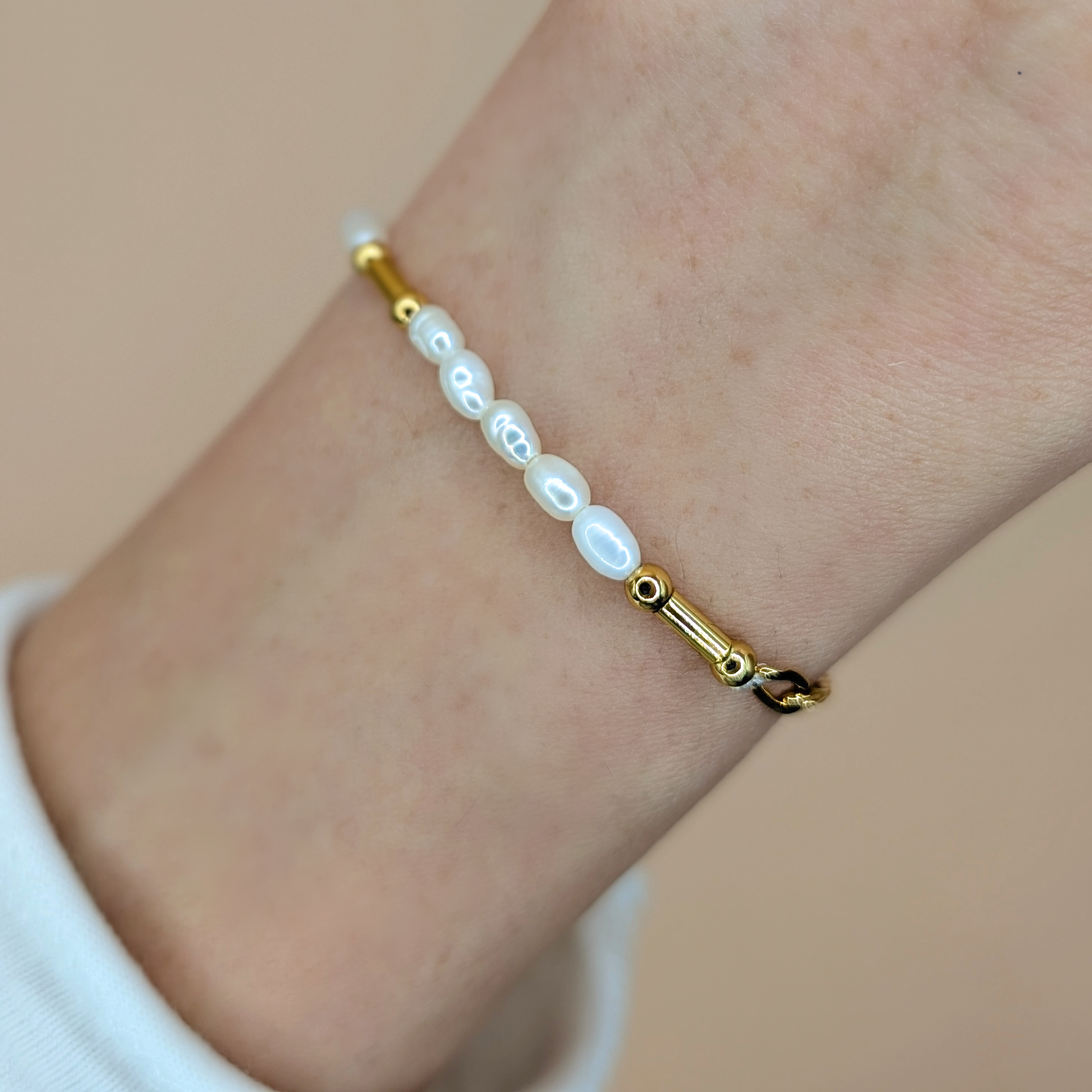 Link Pearl｜鍊條拼接米形淡水珍珠手鍊