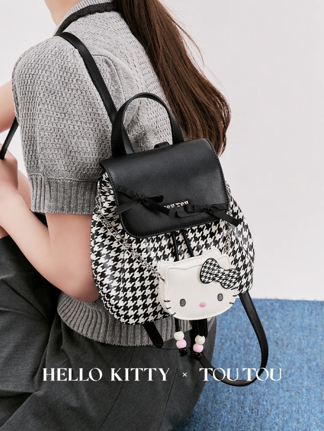 HELLO KITTY 千金風 千鳥格 雙肩包