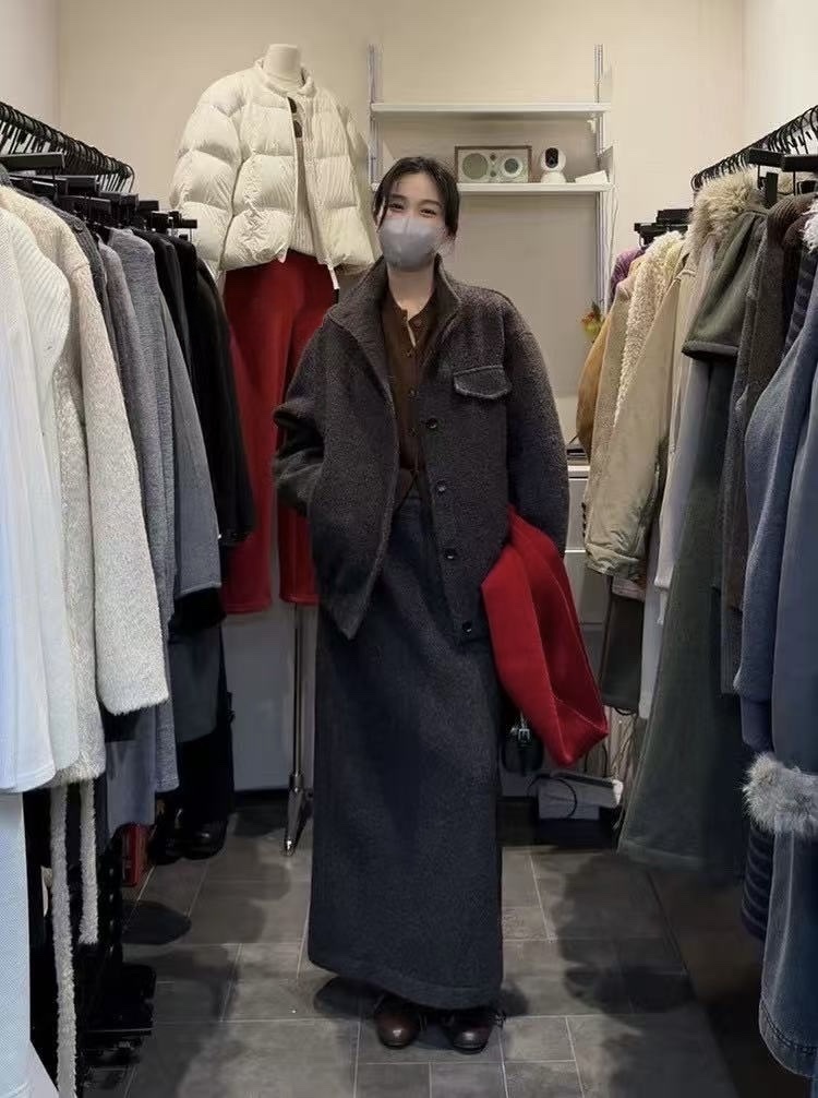 957 復古毛呢立領夾克