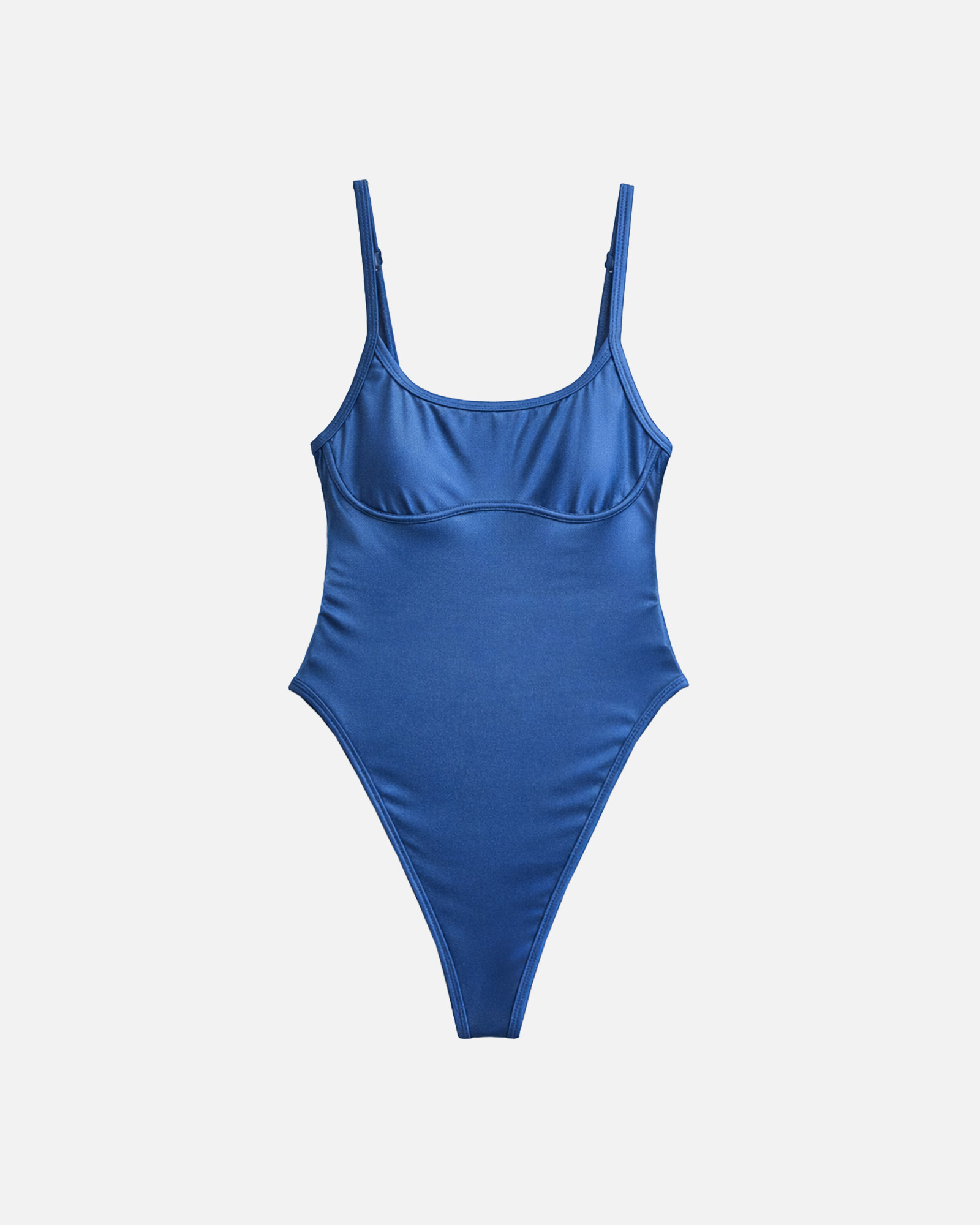 【絲光水波藍】ioo 細肩U領無墊高衩丁字連身泳裝