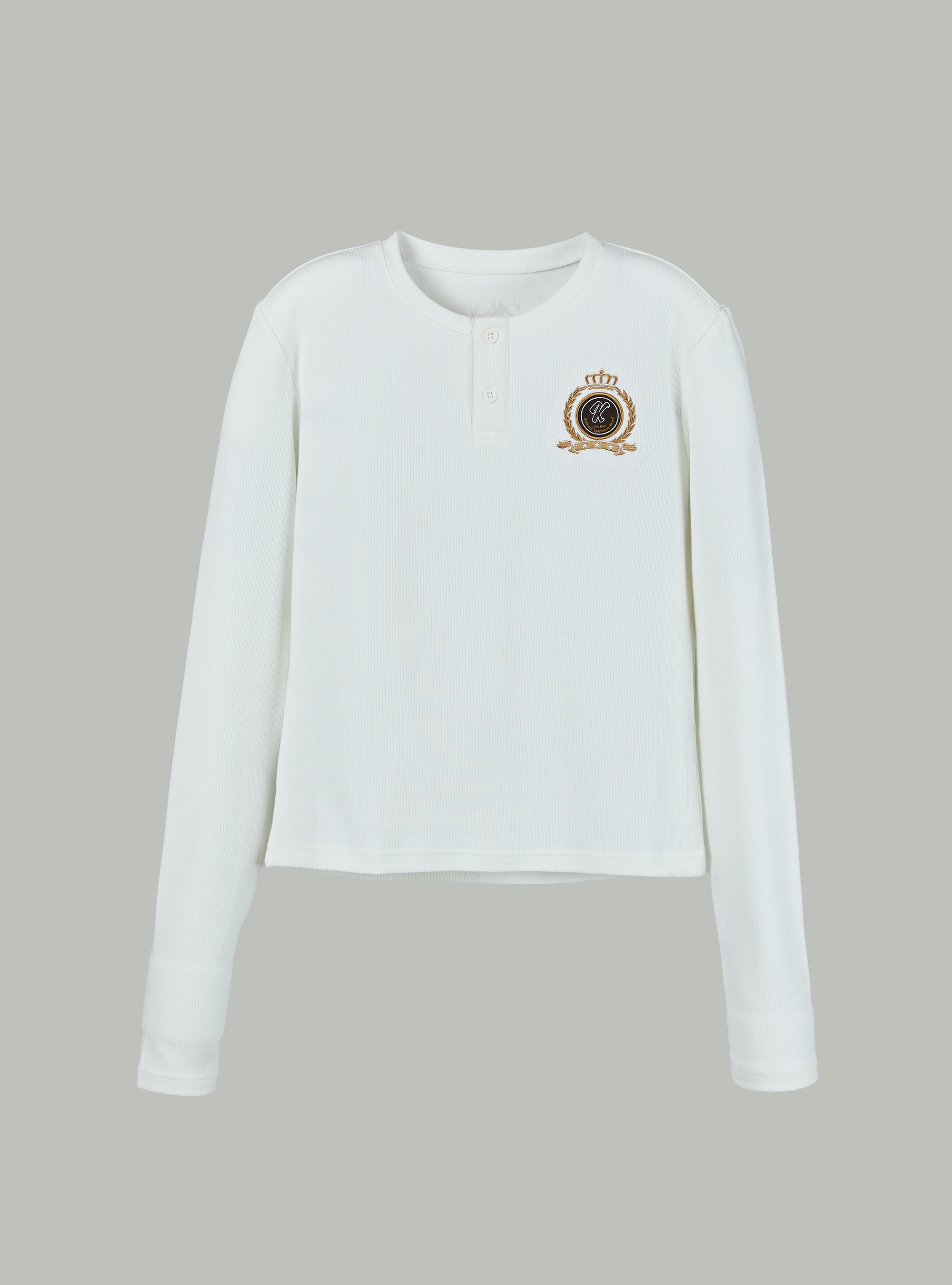 女款 亨利領素色合身長袖上衣