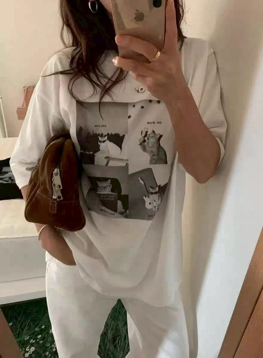 四格黑白貓咪相片棉質衣