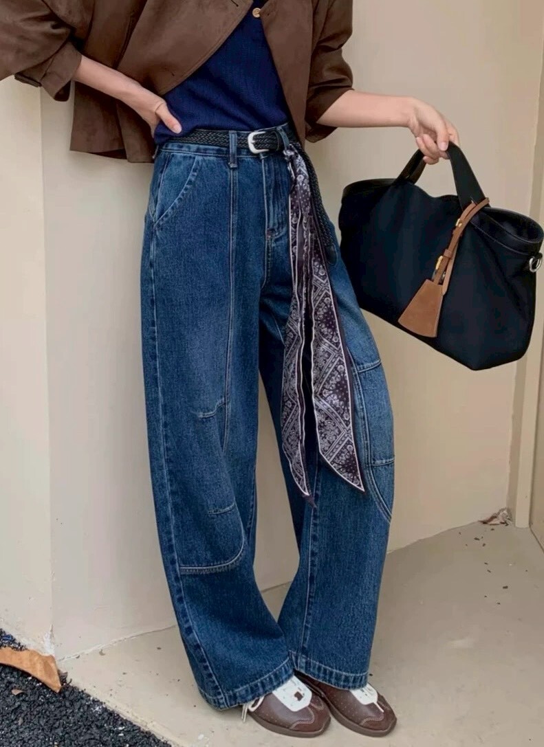 個性前後車線彎刀牛仔褲 9012