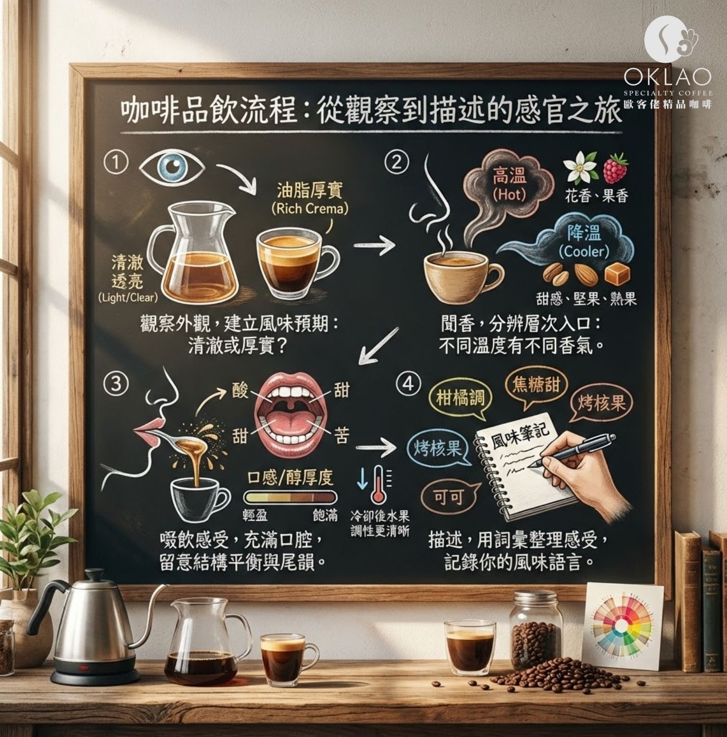 咖啡品飲 咖啡品飲方式 咖啡風味 咖啡怎麼喝 咖啡品飲技巧 咖啡品飲流程 咖啡香氣怎麼聞 咖啡酸苦怎麼分辨 咖啡品飲新手 咖啡風味描述 歐客佬咖啡 咖啡風味輪