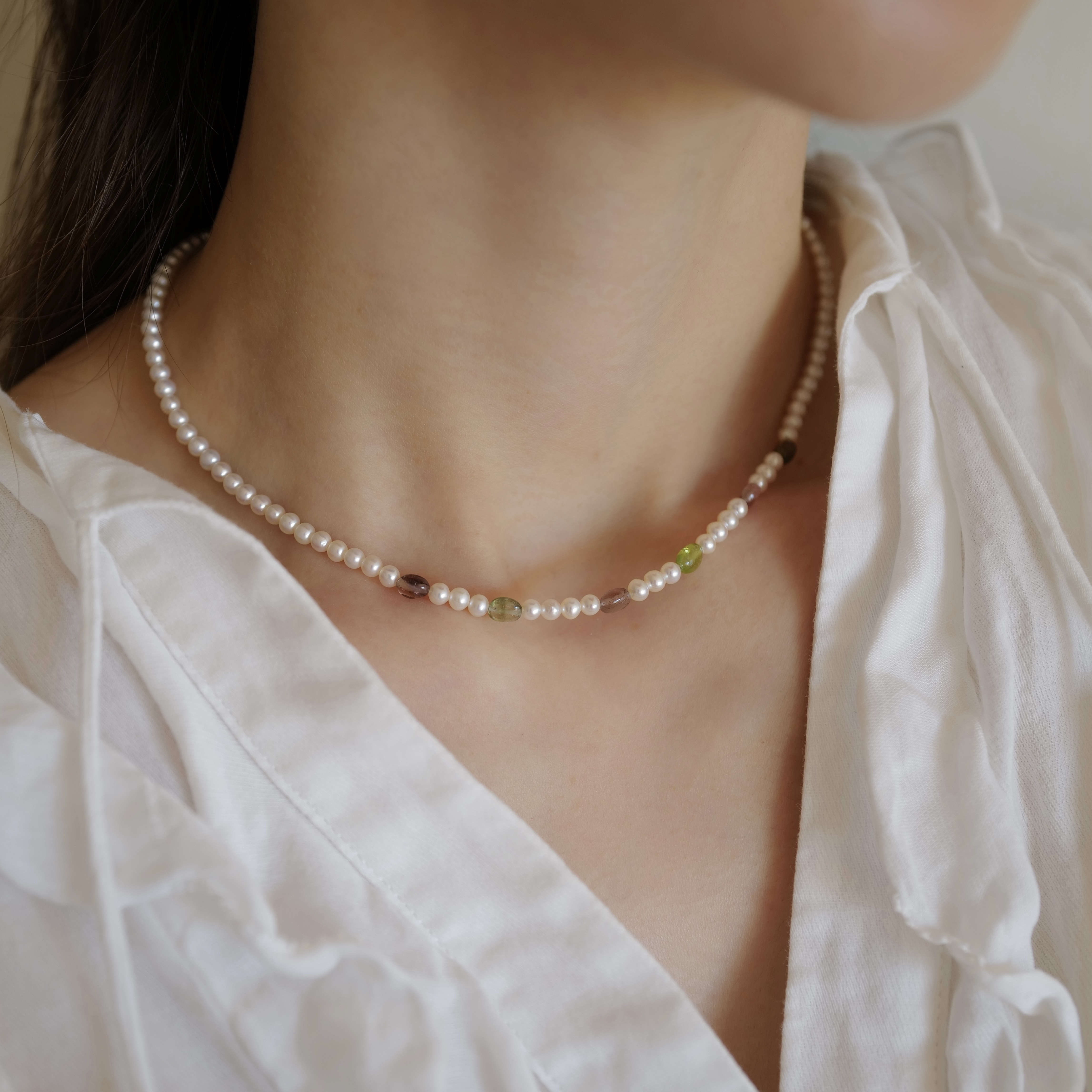 Spring Glow Tourmaline｜春日柔光 碧璽珍珠項鏈