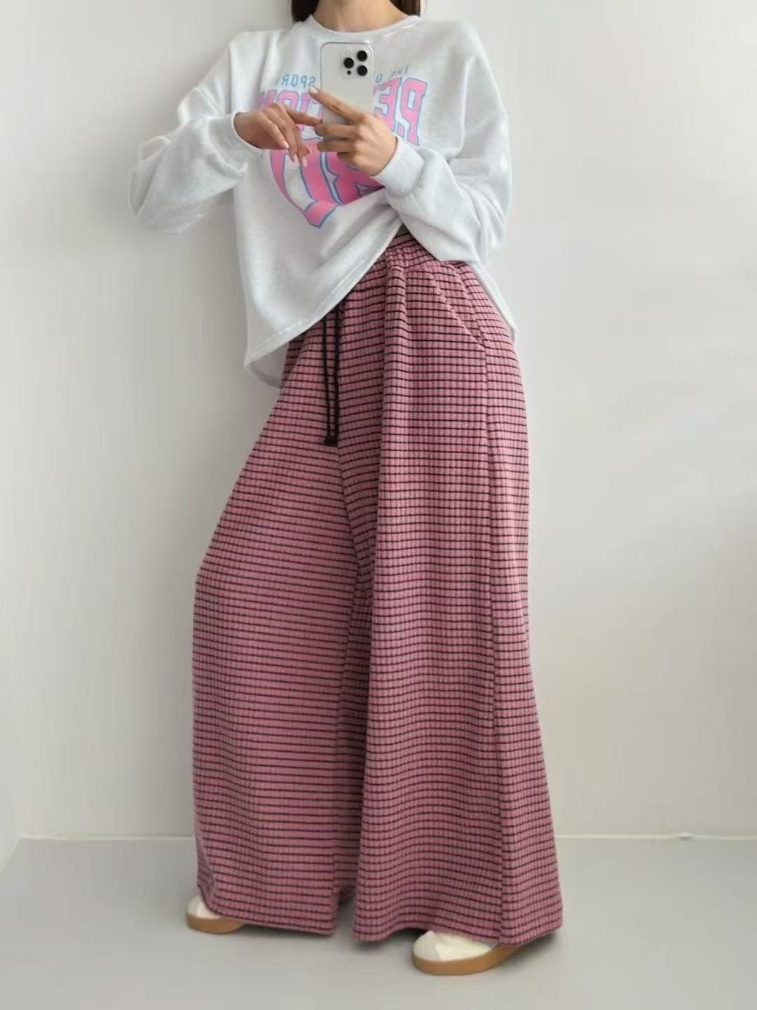 987 正韓條紋休閒寬褲