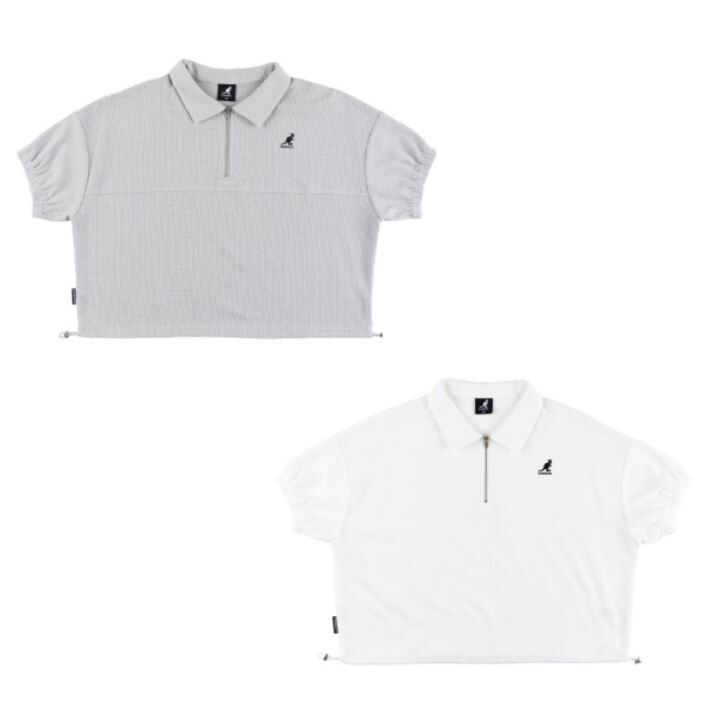 【下殺↘ $499】KANGOL 短T 白 / 灰 半拉 寬短版 網眼 上衣 63221301-